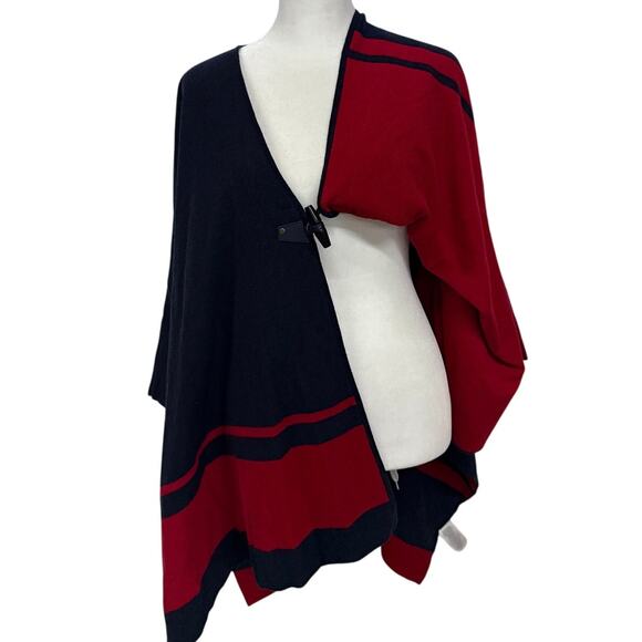 Lauren Ralph Lauren Reversible Red/Navy Ruana Cape Size S/M NWT - Picture 4 of 10